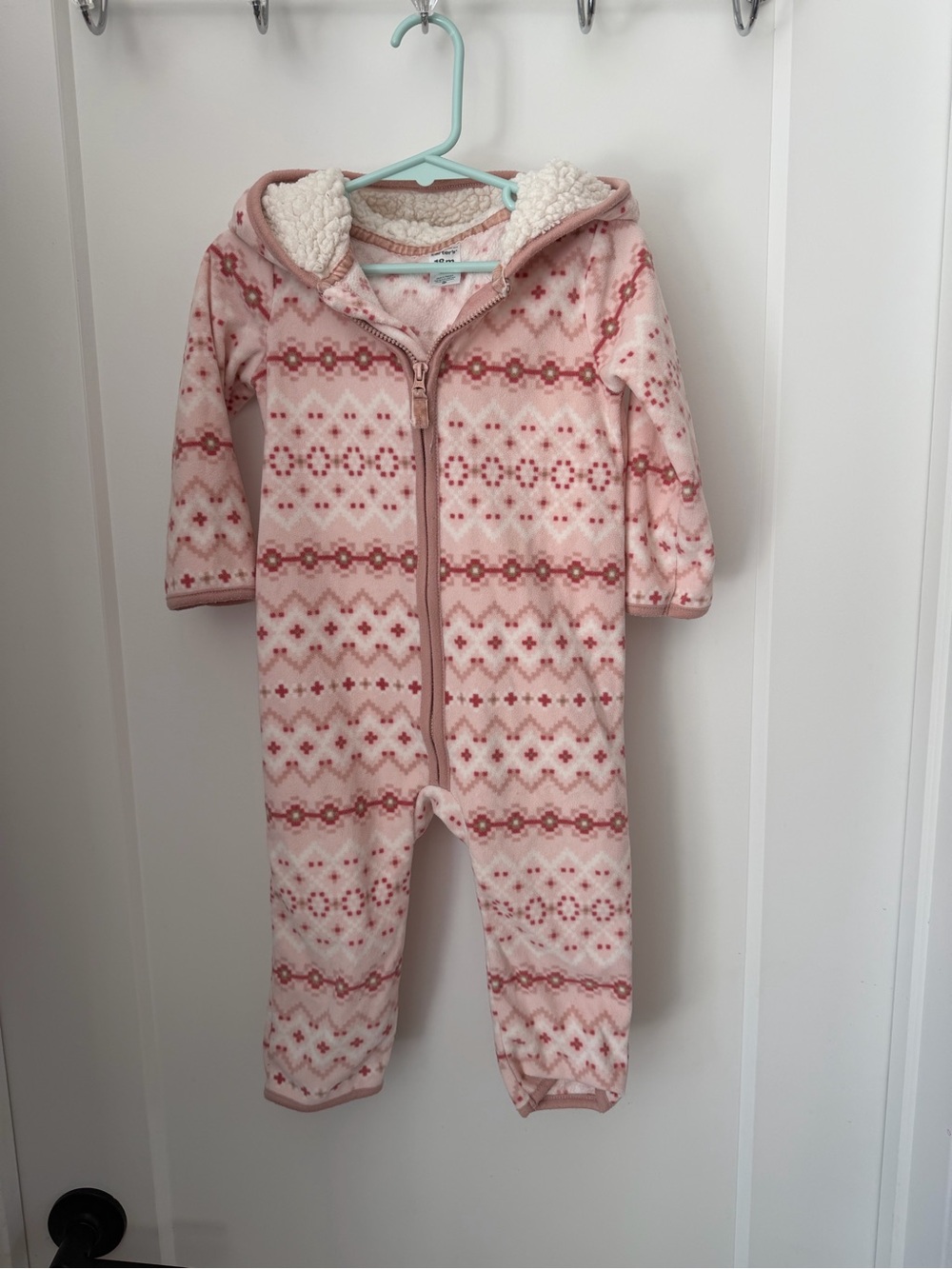 18M Carter's Pink Patterned Sherpa-Lined Baby One-Piece